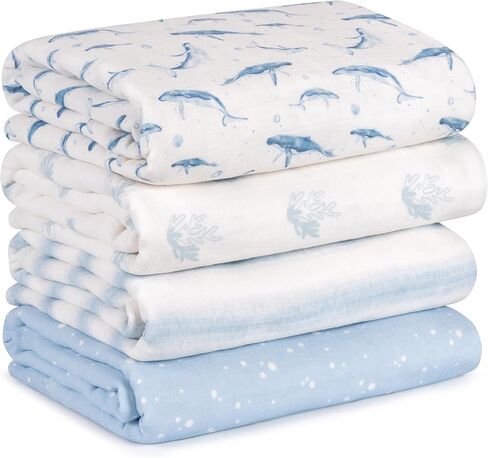 بطانيات قماط الموسلين لحديثي الولادة، 4 عبوات من بطانية الأطفال من القطن العضوي، كبيرة مقاس 31.5 × 43.3 بوصة، بطانية استقبال ناعمة قابلة للتنفس، ملابس تجشؤ ملفوفة أساسية، زهور عتيقة in Kuwait