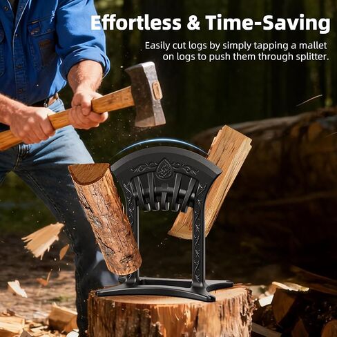 Firewood Kindling Splitter, Manual Log Splitter, Cast Iron Log Splitting Wedge, Heavy Duty Wood Splitter Tool with Cover (Black) in Saudi Arabia