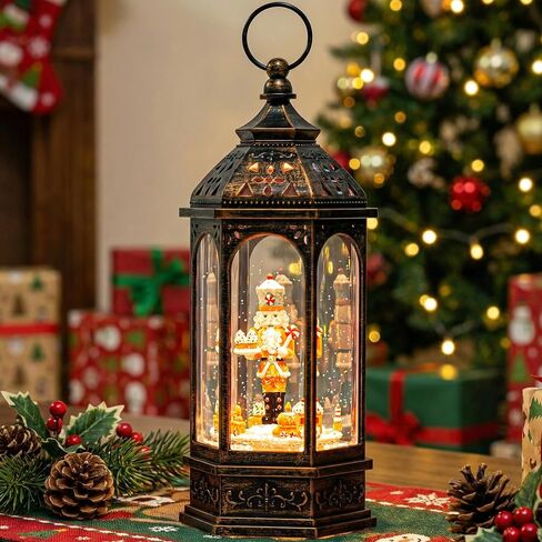 12.5'' Fall Snow Globe Lantern - Scarecrow and Turkey Lighted Water Lantern with Swirling Glitter Fall Decorations for Home, Thanksgiving, Autumn Harvest Fall Decor in Saudi Arabia