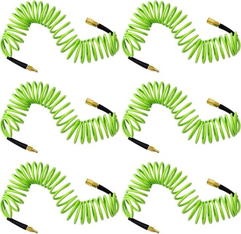 Flutesan 6 حزمة 1/4 بوصة × 25 قدم خرطوم هواء من البولي يوريثين الارتداد خرطوم ضاغط الهواء خط ملف مرن مع مقيد الانحناء 1/4 بوصة وصلة توصيل سريعة صناعية وقابس لمحطة المرآب المنزلية (أزرق) in Kuwait
