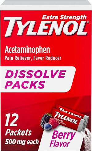 Tylenol Extra Strength Dissolve Powder Packs, 500 mg Acetaminophen Pain Reliever & Fever Reducer Medicine, Fast Relief for Minor Aches & Pains, Ibuprofen- & Aspirin-Free, On-the-Go Berry Flavor, 32 Ct in Saudi Arabia