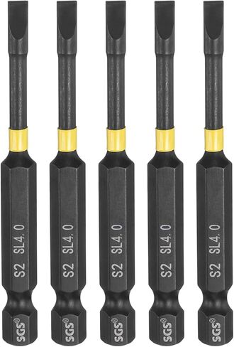 HARFINGTON 5pcs SL4 Slotted Impact Screwdriver Bits 4mm Slotted Tip 1/4" Hex Shank 70mm (2.8") Long Magnetic Flat Head Phosphated S2 Steel Screw Driver Drill Bits Electric Power Tool in Saudi Arabia