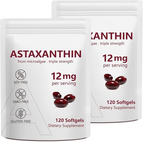 Astaxanthin 12mg, Premium Astaxanthin Antioxidant Supplements with Antioxidant Activity, Supports Eye, Immune, Skin Health, Internal Circulation-120 Softgels in Kuwait