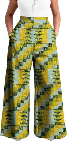 SEA&ALP African Print Pants for Women Plus Size Wide Leg Ankara Trousers Loose Kente Dashiki Pants Baggy Clothes Attire in Kuwait