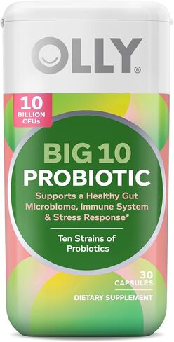 Olly Big 10 probiotic ، يدعم ميكروبيوم الأمعاء الصحية ،* 10 مليارات وحدات تصنيف ، و 30 يوم إمداد - 30 عدد in Saudi Arabia