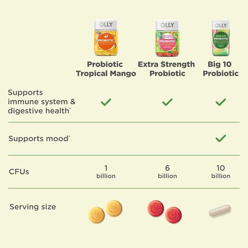 Olly Big 10 probiotic ، يدعم ميكروبيوم الأمعاء الصحية ،* 10 مليارات وحدات تصنيف ، و 30 يوم إمداد - 30 عدد in Saudi Arabia