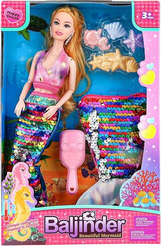 Mermaid Doll with Mermaid Purse| Brown Hair Princess Doll Playset with for Summer Water | Crossbody Mermaid Tail Coin Purse for Girls 4-7 | Mermaid Party Favors Birthday Christmas Holiday Gifts in Saudi Arabia