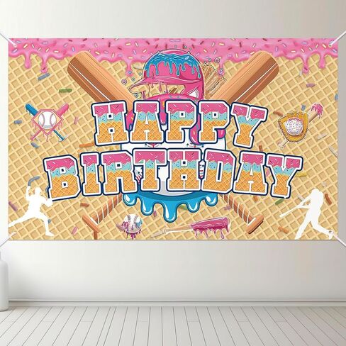 Ice Cream Drip Baseball Birthday Party Decoration Baseball Drip Banner Sports Party Hanging Photo Supplies for Ice Cream Birthday Summer Gathering Decorations in Saudi Arabia