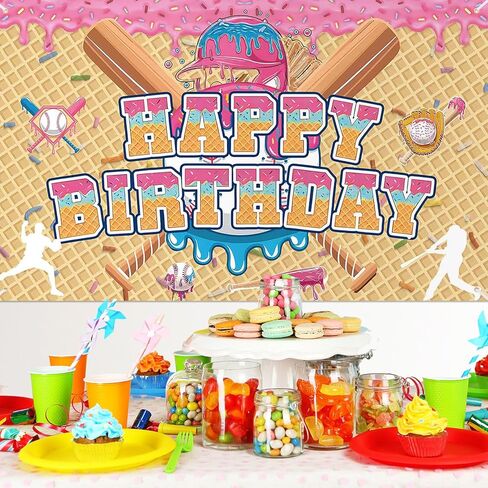 Ice Cream Drip Baseball Birthday Party Decoration Baseball Drip Banner Sports Party Hanging Photo Supplies for Ice Cream Birthday Summer Gathering Decorations in Saudi Arabia