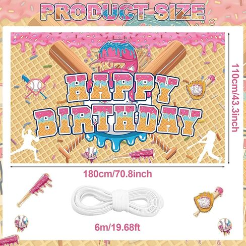 Ice Cream Drip Baseball Birthday Party Decoration Baseball Drip Banner Sports Party Hanging Photo Supplies for Ice Cream Birthday Summer Gathering Decorations in Saudi Arabia