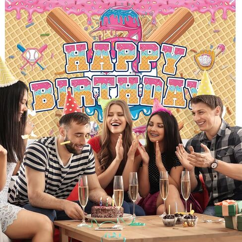 Ice Cream Drip Baseball Birthday Party Decoration Baseball Drip Banner Sports Party Hanging Photo Supplies for Ice Cream Birthday Summer Gathering Decorations in Saudi Arabia