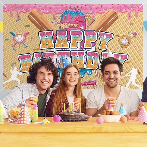 Ice Cream Drip Baseball Birthday Party Decoration Baseball Drip Banner Sports Party Hanging Photo Supplies for Ice Cream Birthday Summer Gathering Decorations in Saudi Arabia