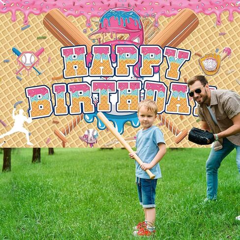 Ice Cream Drip Baseball Birthday Party Decoration Baseball Drip Banner Sports Party Hanging Photo Supplies for Ice Cream Birthday Summer Gathering Decorations in Saudi Arabia