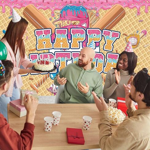 Ice Cream Drip Baseball Birthday Party Decoration Baseball Drip Banner Sports Party Hanging Photo Supplies for Ice Cream Birthday Summer Gathering Decorations in Saudi Arabia