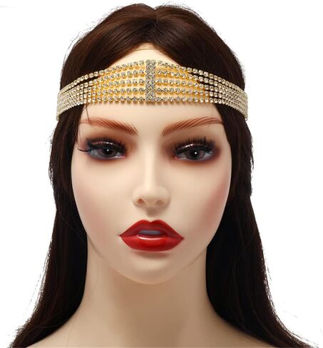 DouuYuhet Gold Head Chain for Women Girls Vintage Crystal Headpieces Boho Festival Egyptian Renaissance Head Chain Headpiece for Wedding Prom Birthday Party in Saudi Arabia