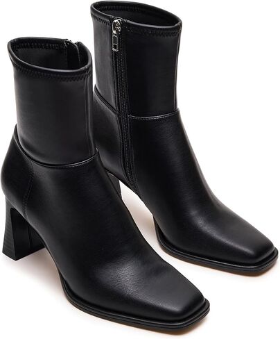 Ankle Boots For Women Square toe Short Booties Chunky Heel Booties Dress Fall Boots Side Zip Low Heel Combat Mid Calf Fashion Motorcycle Shoes Travel Casual Outfit in Kuwait