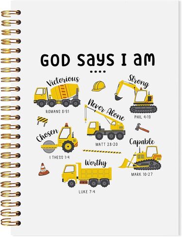 God Say I Am Christian Construction Spiral Notebook, Bible Verse Truck Notebook for Kids Boys, Affirmation for Kids Journal Journaling, Bible Verse Study Journal, 5.5x8.3 in Kuwait