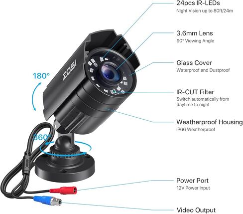 ZOSI 2-Pack 1080P HD TVI Security Cameras, 2MP Outdoor Indoor Weatherproof CCTV Cameras with Night Vision & Metal Housing, 4-in-1 TVI/CVI/AHD/CVBS for 1080P/5MP/4K Analog DVR System. in Saudi Arabia