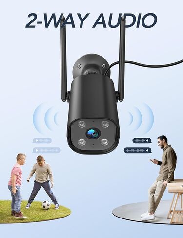 GNCC Outdoor Fixed WiFi Camera, 2K HD, Supports only 2.4GHz WiFi, IP65 Waterproof, Requires Cloud Subscription, Supports Two-Way Audio, Motion Detection, Alarm, and operates 24/7,Black(2-Pack) in Kuwait