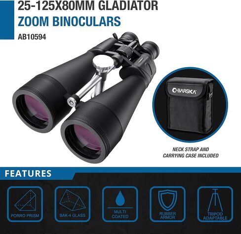 Barska Gladiator 25-125x80 Zoom Binoculars with Tripod Adaptor for Astronomy, Birding, Sports, Long Range Viewing, etc in Kuwait