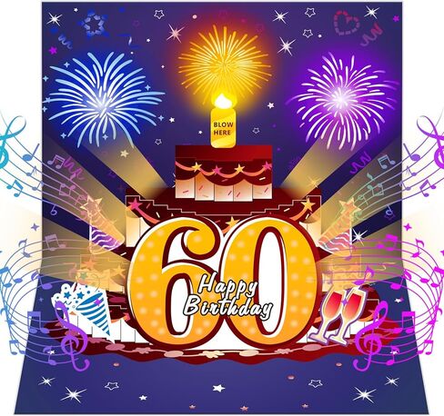 Eiurteao 50th Birthday Cards Pop Up 3D Cake - Fireworks Lights & Music & Blowable Candle Card Funny Happy 50th Birthday Card Gifts for Women Men Mom Grandma Wife Sister Friend in Kuwait
