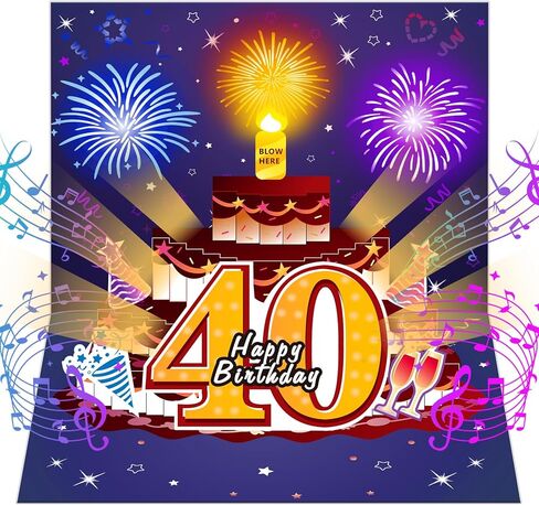 Eiurteao 50th Birthday Cards Pop Up 3D Cake - Fireworks Lights & Music & Blowable Candle Card Funny Happy 50th Birthday Card Gifts for Women Men Mom Grandma Wife Sister Friend in Kuwait
