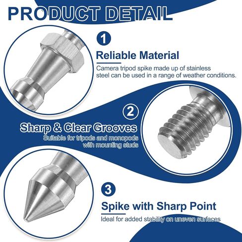 مسمار ثلاثي القوائم من PATIKIL M8، مسمار ثلاثي القوائم من الفولاذ المقاوم للصدأ للكاميرا (1.49 بوصة/38 مم) لقطع غيار ساق Monopod، فضي in Kuwait