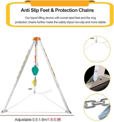 Confined Space Rescue Tripod Kit with 1200/1800/2600 Lbs Winch, 10M Fall Protection Safety Belt, Lifting & Rescue Gear for High Places & Wells in Saudi Arabia
