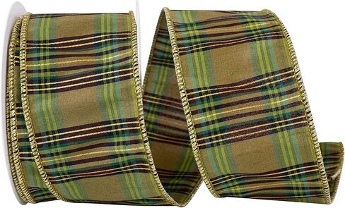 شريط - Grandisimo plaid dupioni شريط الحافة السلكية ، الطحلب ، 4 بوصات ، 10 ياردات in Kuwait