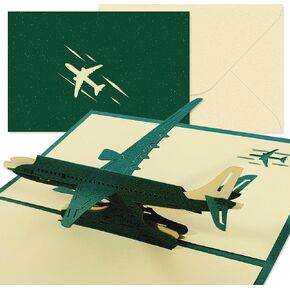 بطاقة منبثقة للطائرة ، بطاقات المعايدة منبثقة ثلاثية الأبعاد مع طائرة مظروف للسفر هدية التخرج من أعياد الميلاد (الأزرق) in Kuwait