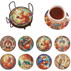 8 Pieces Diamond Art Coasters, 5D Diamond Painting Coasters Kit with Holder and Non Slip Cork Pads, Relaxing Coaster Art Craft for DIY Decoration and Gifts (Nature) in Saudi Arabia