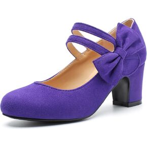 Womens Bow Heels Mary Jane Shoes Round Toe Chunky Heel Side Bow Dress Pumps in Saudi Arabia