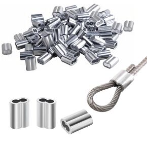 150 Pcs Aluminum Crimping Loop Sleeves Wires Ferrules for 1/8 Inch (3.5 mm) Wire Cord Cable Clamp Wire Rope Sleeve Double Hole in Saudi Arabia
