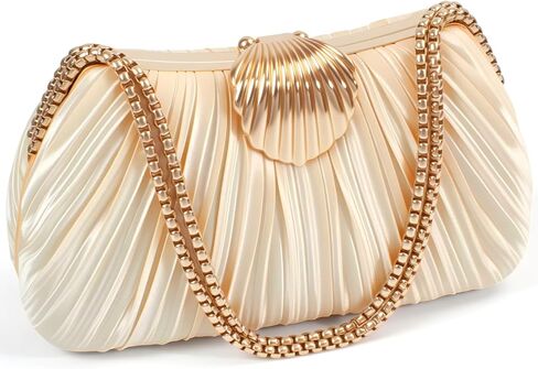 Gold Clutch Evening Bag for Women – Gracefully Satin Pleated Purse with Shell Clasp, Chic Wedding Clutch, Formal Party Handbag & Bridesmaid Gift in Kuwait