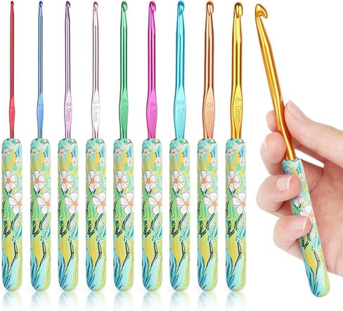 Coopay Warm Crochet Hook Set, Crochet Needles for Yarn with Dark Blue and White Porcelain Clay Grip, 9PCS Ergonomic Crochet Hooks for Arthritic Hands, 2.0mm-6.0mm (B-J) Extra Long Crochet Hooks in Saudi Arabia