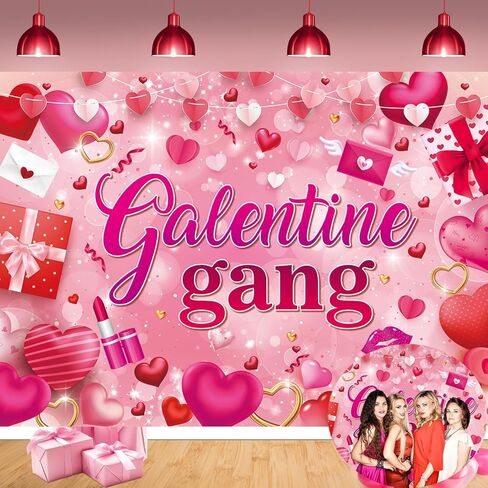Galentine عصابة راية خلفية 7x5FT Galentines يوم الوردي مستحضرات التجميل الحب القلب التصوير خلفية عيد الحب الفتيات Bestie صديق موضوع حزب زينة صور الدعائم in Saudi Arabia