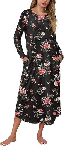 Marvmys نساء الأكمام طويلة الأكمام جولة Nightshirts Long Nightshirts مع جيب النوم S-3XL in Saudi Arabia