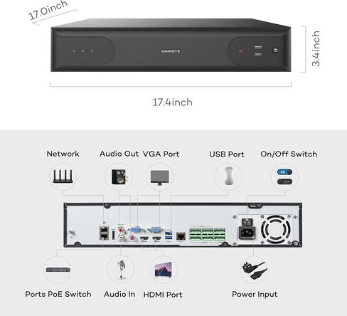 ONWOTE 64 Channel 32MP NVR, Smart AcuSearch, 2x 4K HDMI Outputs, 8 SATA Support 128TB (No HDD Included), 64CH Commercial NVR Only Compatible with ONWOTE 12MP/ 8MP/ 6MP/ 5MP PoE IP Cameras & PoE Switch in Saudi Arabia
