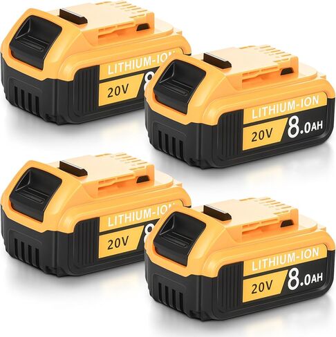 4 عبوات 8.0 أمبير بديلة لبطارية De Walt 20V Max، متوافقة مع بطاريات ليثيوم أيون De Walt 20 فولت، حزمة استبدال DCB200 DCB201 DCB204 DCB208 من سلسلة الأدوات الكهربائية مع مؤشر LED in Kuwait