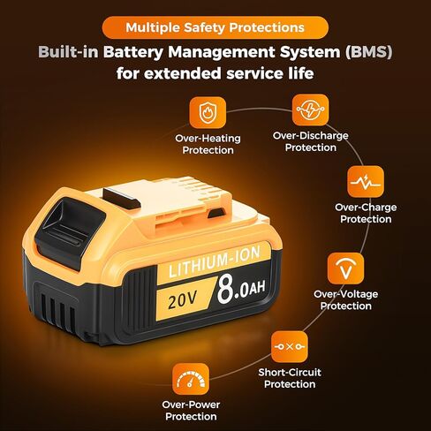 4 عبوات 8.0 أمبير بديلة لبطارية De Walt 20V Max، متوافقة مع بطاريات ليثيوم أيون De Walt 20 فولت، حزمة استبدال DCB200 DCB201 DCB204 DCB208 من سلسلة الأدوات الكهربائية مع مؤشر LED in Saudi Arabia