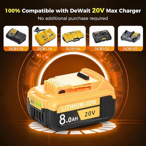 4 عبوات 8.0 أمبير بديلة لبطارية De Walt 20V Max، متوافقة مع بطاريات ليثيوم أيون De Walt 20 فولت، حزمة استبدال DCB200 DCB201 DCB204 DCB208 من سلسلة الأدوات الكهربائية مع مؤشر LED in Saudi Arabia