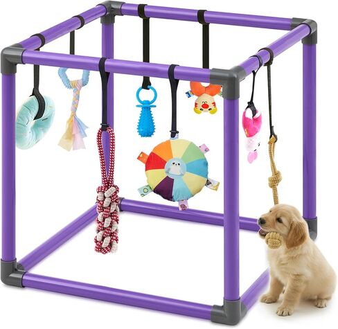 Soulchen 19.7inch Puppy Play Gym with 8 Hanging Toys, Interactive Sensory Mat for Pets Indoor Jungle Gym PVC Frame with Bungee Straps Enrichment Activity Center in Saudi Arabia