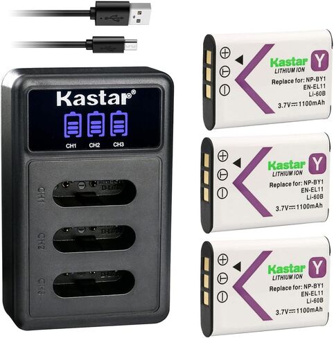 بطاريات Kastar المكونة من 3 قطع وشاحن USB ثلاثي LCD متوافق مع بطارية Sony NP-BY1 NPBY1، وكاميرات فيديو Sony Mini HDR-AZ1 Mini HDR-AZ1vb Mini HDR-AZ1vr in Kuwait