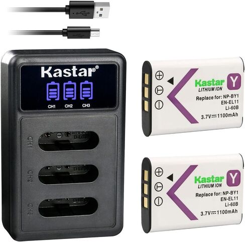 بطاريات Kastar المكونة من 3 قطع وشاحن USB ثلاثي LCD متوافق مع بطارية Sony NP-BY1 NPBY1، وكاميرات فيديو Sony Mini HDR-AZ1 Mini HDR-AZ1vb Mini HDR-AZ1vr in Kuwait