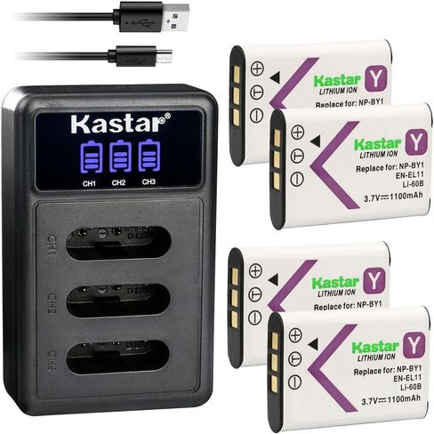 بطاريات Kastar المكونة من 3 قطع وشاحن USB ثلاثي LCD متوافق مع بطارية Sony NP-BY1 NPBY1، وكاميرات فيديو Sony Mini HDR-AZ1 Mini HDR-AZ1vb Mini HDR-AZ1vr in Kuwait