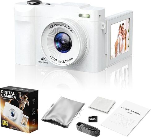4K Digital Camera for Photography- 50MP Autofocus Vlogging Camera with 2.8" 180°Flip Screen, 18X Digital Zoom- Compact Point and Shoot Camera with 32GB TF for YouTube, Travel, Beginners, Pink in Saudi Arabia