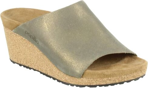Birkenstock Papillio Women's Namica Wedge Sandals in Suede Leather Metallic Stone Gold in Saudi Arabia