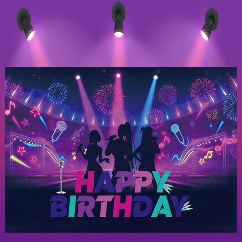 Kpop موضوع الموسيقى عيد ميلاد خلفية الأرجواني خلفية موسيقية ملاحظة نجمة ديسكو حفلة موسيقية زينة Kpop المشجعين عيد ميلاد زينة الحفلات (7x5ft) in Kuwait