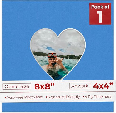 ملصق Palooza مقاس 8 × 8 مقطوع بشكل مشطوف للصور مقاس 4 × 4 - فتحة لوحة صورة على شكل قلب أبيض مسبقًا - غير لامع خالٍ من الأحماض لحماية صورك - قطع مشطوف للصور العائلية، حزمة من لوحة واحدة in Kuwait