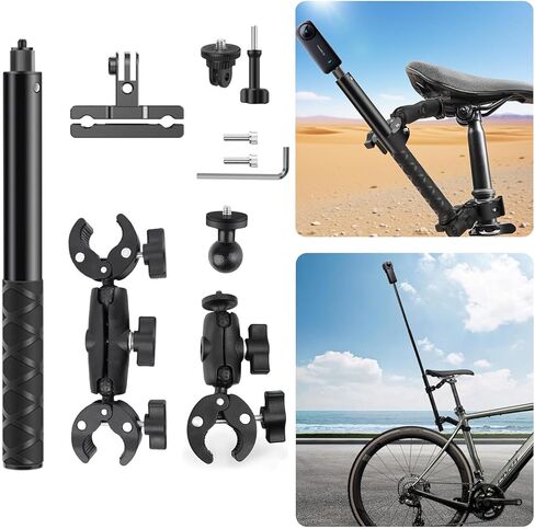 Aluminum Bike Motorcycle Tail Mount Kit for Insta360 X5 X4 X3 Action OSMO 360 Go Pro with 47" Invisible Selfie Stick, Rotating Lock, Heavy Duty Clamps, Dual Ball Mounts in Saudi Arabia